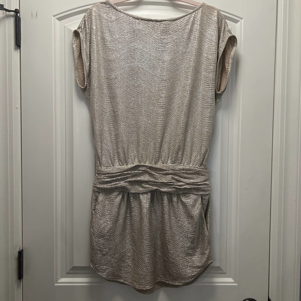 BCBGeneration Women's Metallic Party Dress Boat Neck Cinched Waist Gold Size 0
